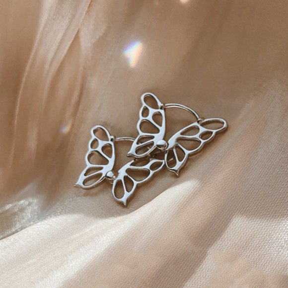 *NEW 925 Sterling Silver Butterfly Hoop Earrings - Picture 6 of 8